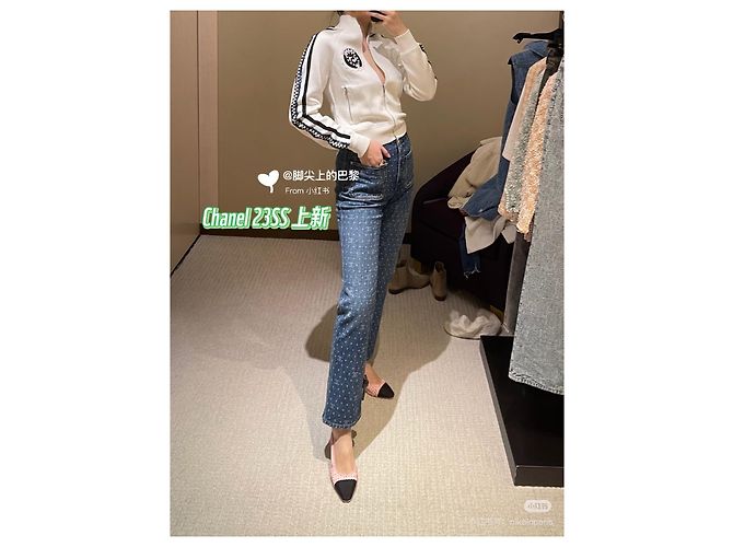 Chanel 23P Vaqueros Skinny Azules Denim con Logo de Lunares - vista 5