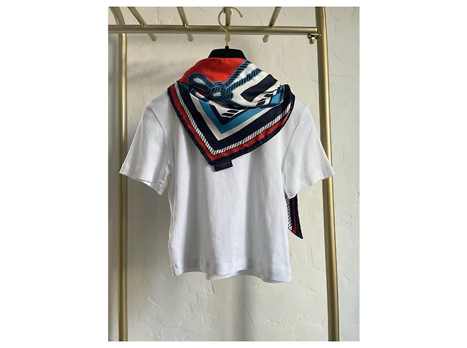 Louis Vuitton Top branco de algodão de manga curta com estampa de lenço - vista 2