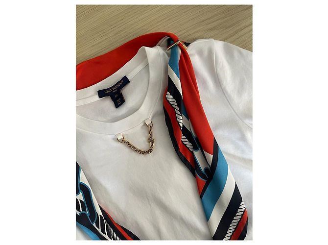 Louis Vuitton Top branco de algodão de manga curta com estampa de lenço - vista 3