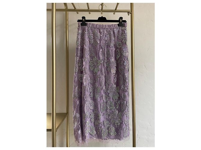 Falda de encaje morada Gucci con detalles en hilo plateado - vista 2