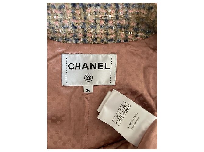 Giacca Chanel 24K in tweed multicolore a quadri con cintura - vista 3