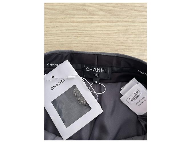 Chanel 22C Weit geschnittene Hose Wolle Grau - Ansicht 3