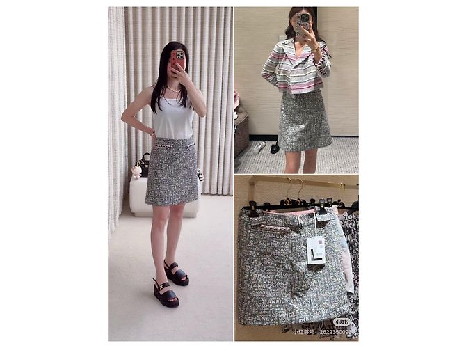 Falda Chanel 24C de denim azul con logo floral - vista 6