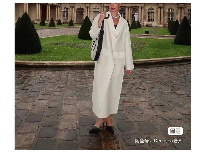 Hermès Mantel aus weißem Kaschmir mit Lederbesatz Größe 34 - Ansicht 5