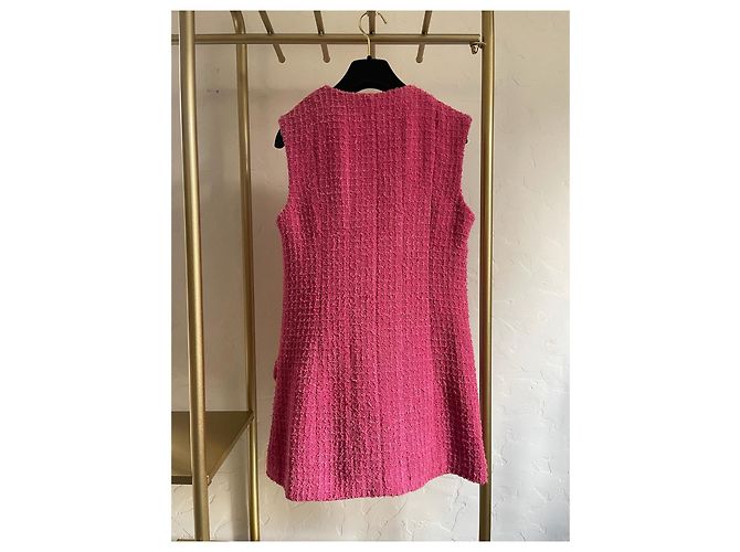 Chanel 22S Ärmellose lange Tweed Jacke Rosa - Ansicht 2