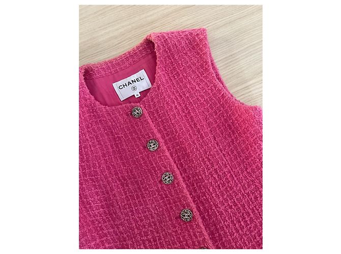 Chanel 22S Ärmellose lange Tweed Jacke Rosa - Ansicht 4
