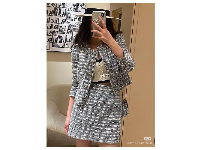Chanel 24P Gestreifter Glitzerrock Grau - Ansicht 6