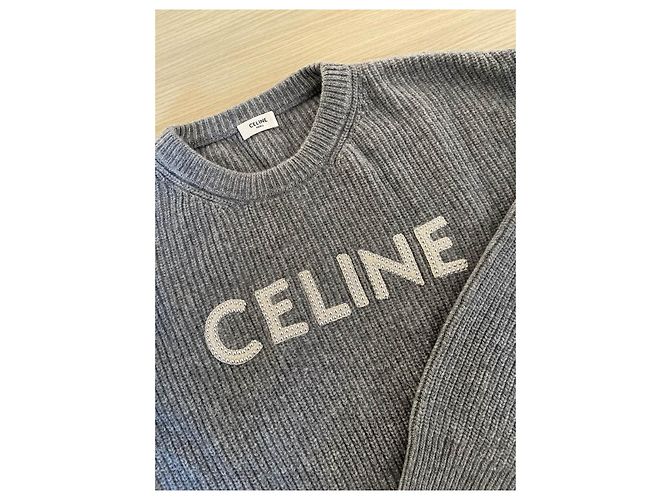 Pull Céline en laine gris avec logo oversized - vue 4