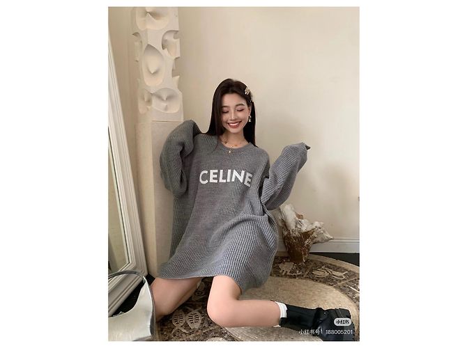 Pull Céline en laine gris avec logo oversized - vue 5