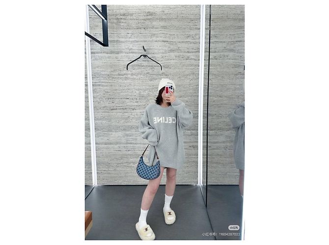 Pull Céline en laine gris avec logo oversized - vue 8