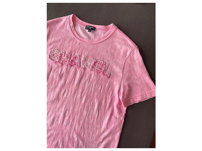 T-shirt Chanel 23P in cotone rosa con logo - vista 4