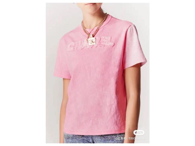 T-shirt Chanel 23P in cotone rosa con logo - vista 5