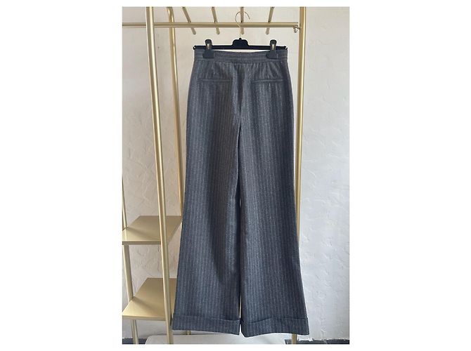 Chanel Gestreifte Wolle Hose mit hoher Taille - Ansicht 2