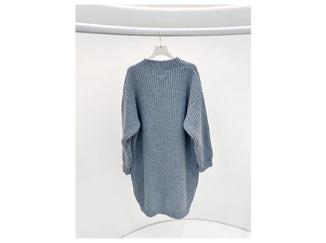 Prada Gray Wool Long Cardigan Coat - view 2