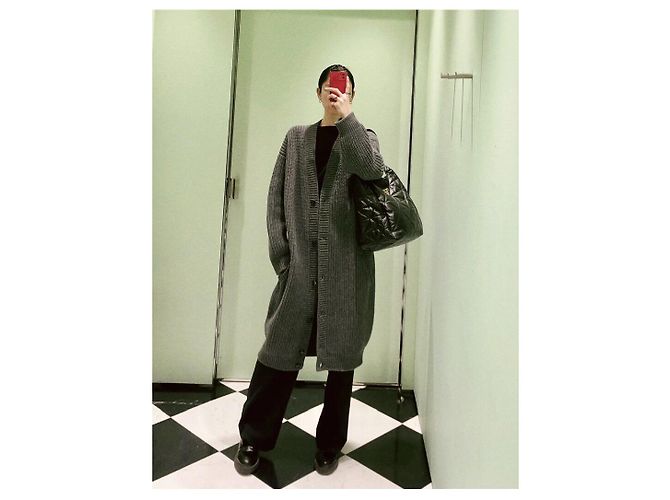 Prada Gray Wool Long Cardigan Coat - view 3