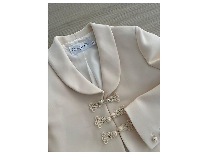 Dior Silk Embroidered Coat Ecru - view 4