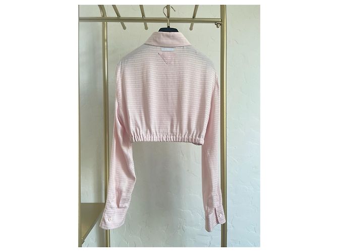 Camicia cropped Prada in seta rosa - vista 2