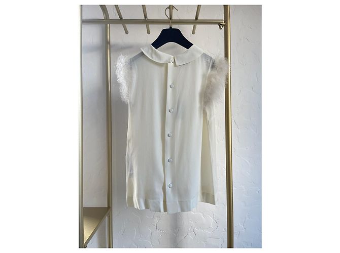 Top Gucci de seda branco com mangas de penas - vista 2