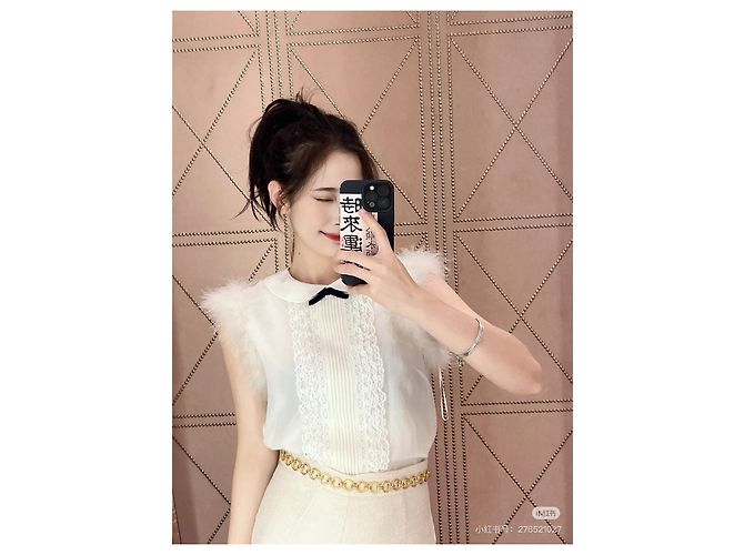 Top Gucci de seda branco com mangas de penas - vista 5