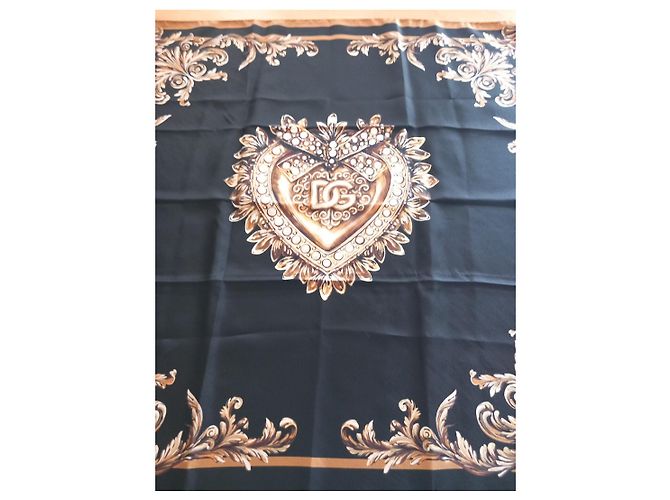 Lenço Dolce & Gabbana em seda preto com coração barroco - vista 3