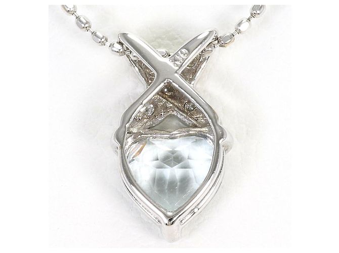 Autre Marque Colar em ouro branco 10K com aquamarine e diamante - vista 3