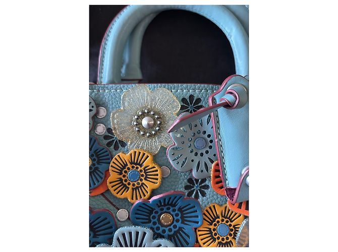 Borsa Coach in pelle blu con applicazioni floreali - vista 2