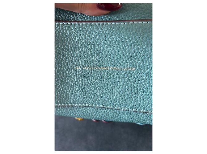 Borsa Coach in pelle blu con applicazioni floreali - vista 3