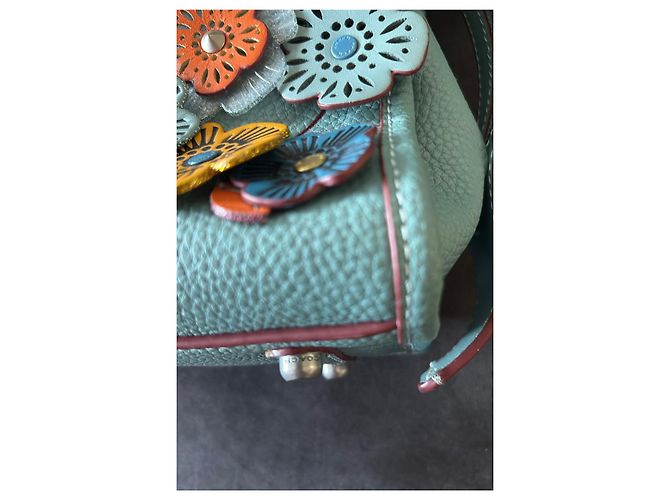 Borsa Coach in pelle blu con applicazioni floreali - vista 4