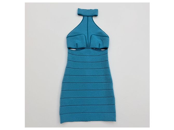 Herve Leger Hervé Léger Vestido Bandage Halterneck Azul - vista 4