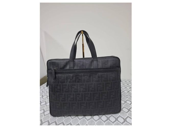Fendi Zucca Sac Porte-documents Noir Gris - vue 3