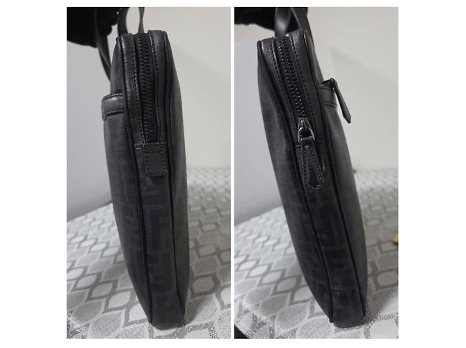 Fendi Zucca Sac Porte-documents Noir Gris - vue 4