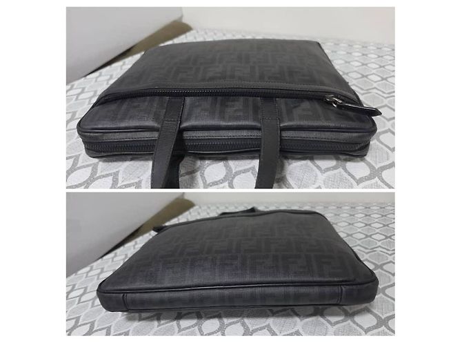 Fendi Zucca Sac Porte-documents Noir Gris - vue 5