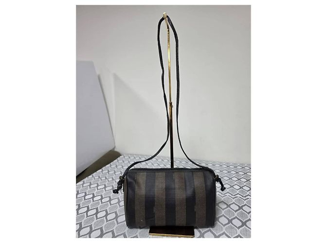 Fendi Pequin Gestreifte Schultertasche Schwarz/Beige - Ansicht 2