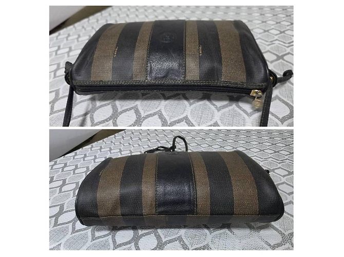 Fendi Pequin Gestreifte Schultertasche Schwarz/Beige - Ansicht 6