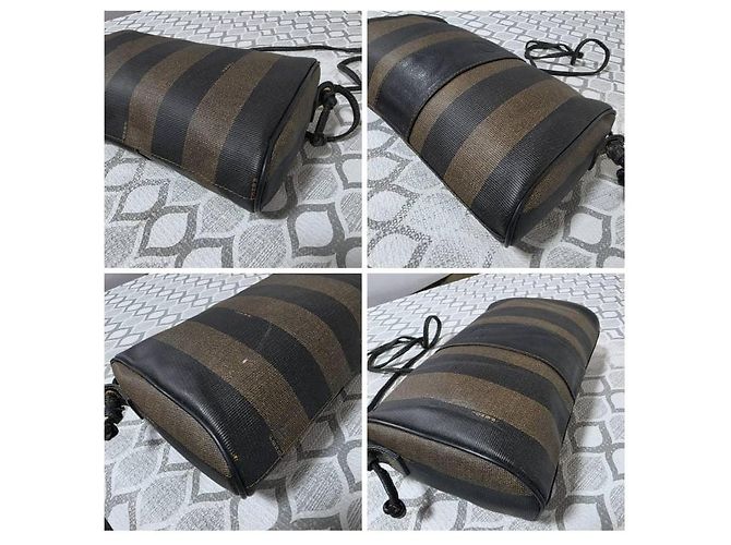 Fendi Pequin Gestreifte Schultertasche Schwarz/Beige - Ansicht 8