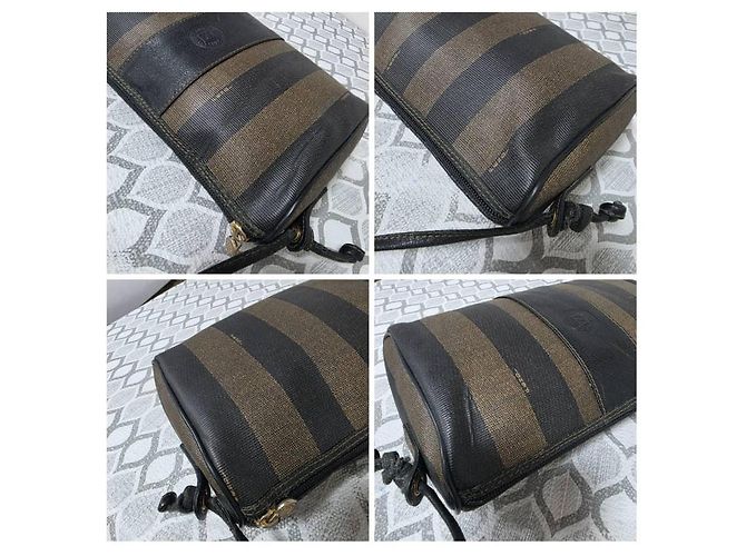 Fendi Pequin Gestreifte Schultertasche Schwarz/Beige - Ansicht 9