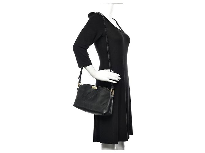 Burberry Piccola Borsa a Tracolla Chichester Pelle Goffrata Check - Nera - vista 13