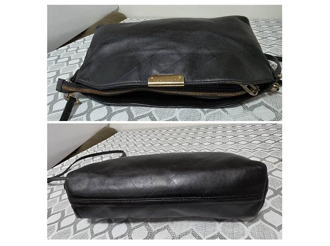 Burberry Piccola Borsa a Tracolla Chichester Pelle Goffrata Check - Nera - vista 5