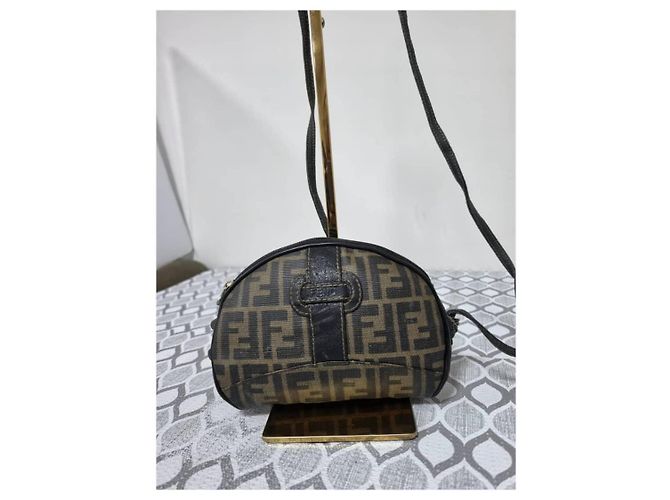 Borsa a tracolla Fendi Zucca in tela e pelle - Marrone - vista 3