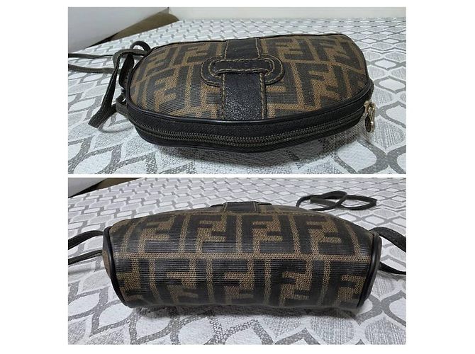 Borsa a tracolla Fendi Zucca in tela e pelle - Marrone - vista 4