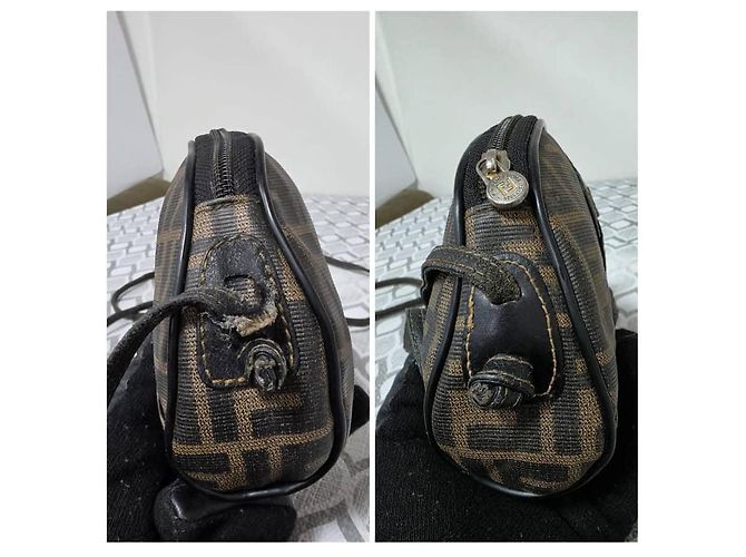 Borsa a tracolla Fendi Zucca in tela e pelle - Marrone - vista 5