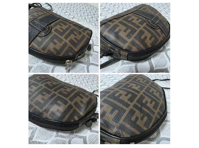 Borsa a tracolla Fendi Zucca in tela e pelle - Marrone - vista 8