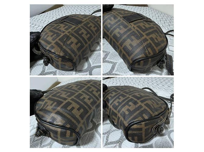 Borsa a tracolla Fendi Zucca in tela e pelle - Marrone - vista 9