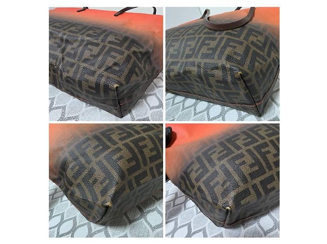 Borsa Shopper Fendi Zucca FF Arancione e Marrone - vista 11