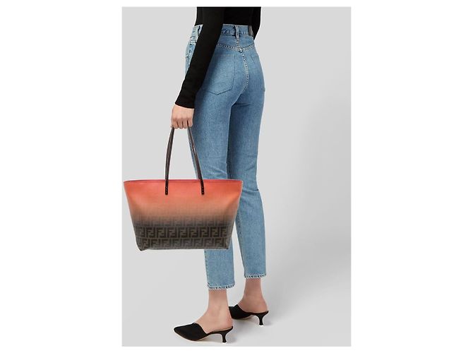 Borsa Shopper Fendi Zucca FF Arancione e Marrone - vista 14