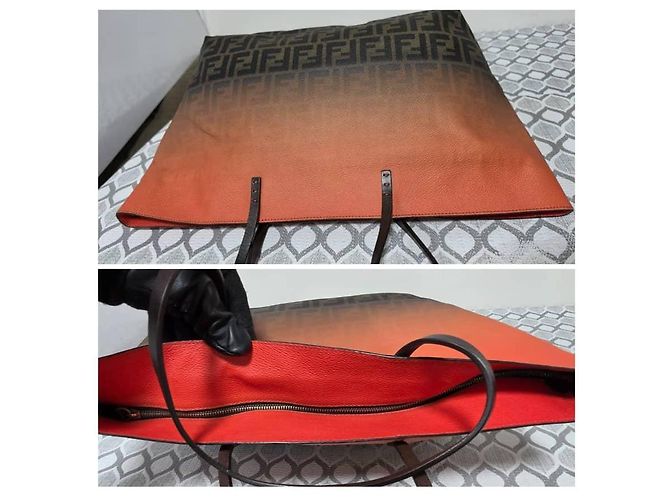 Borsa Shopper Fendi Zucca FF Arancione e Marrone - vista 9