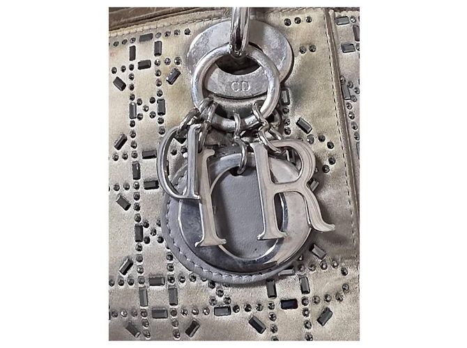 Christian Dior Mini Lady Dior Borsa in Raso e Cristalli - Grigio - vista 11