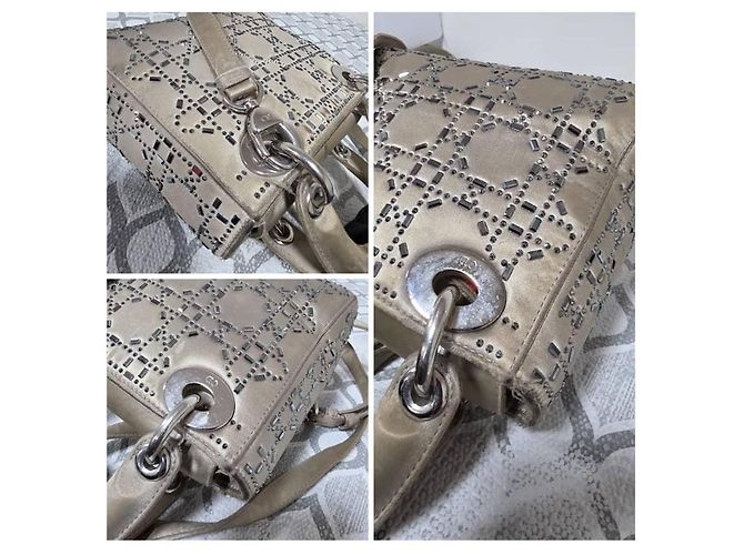 Christian Dior Mini Lady Dior Borsa in Raso e Cristalli - Grigio - vista 12
