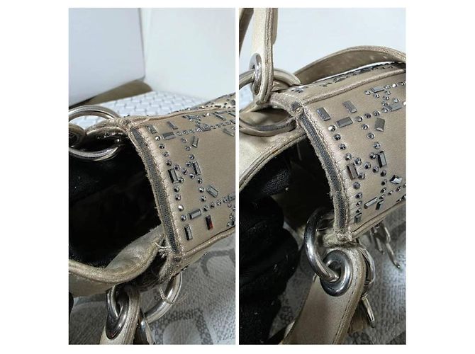 Christian Dior Mini Lady Dior Borsa in Raso e Cristalli - Grigio - vista 14