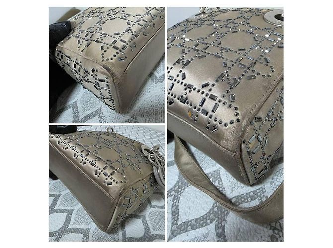 Christian Dior Mini Lady Dior Borsa in Raso e Cristalli - Grigio - vista 15